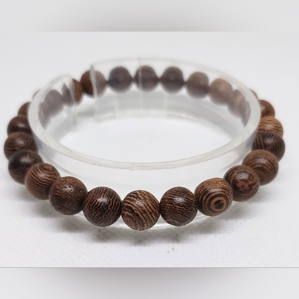 Men's Bracelet Beaded Beads Brown New f92